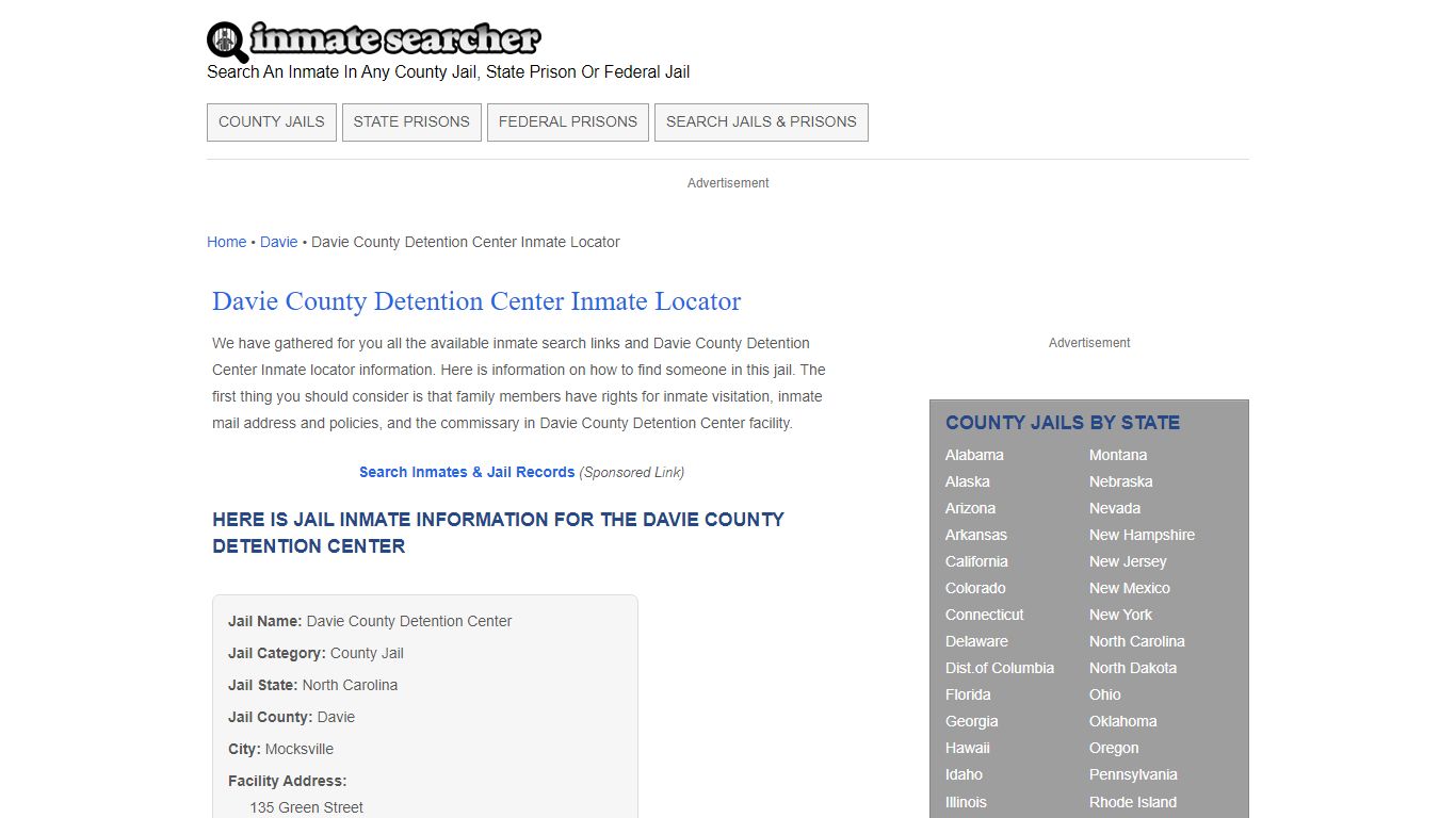Davie County Detention Center Inmate Locator - Inmate Searcher