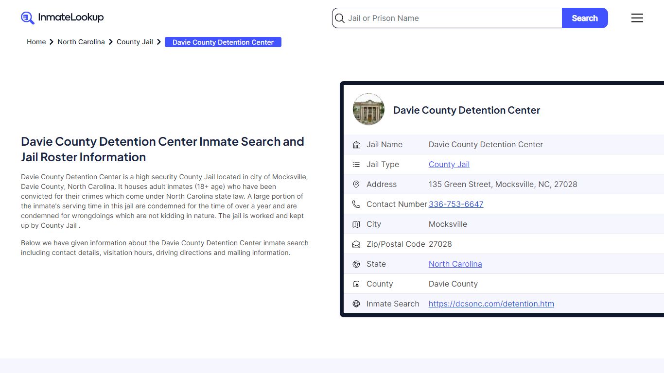Davie County Detention Center Inmate Search, Jail ... - Inmate Lookup
