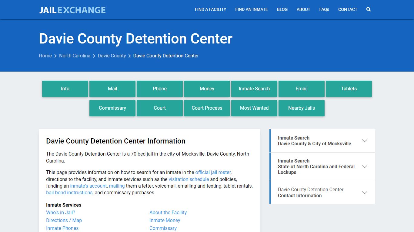 Davie County Detention Center, NC Inmate Search, Information